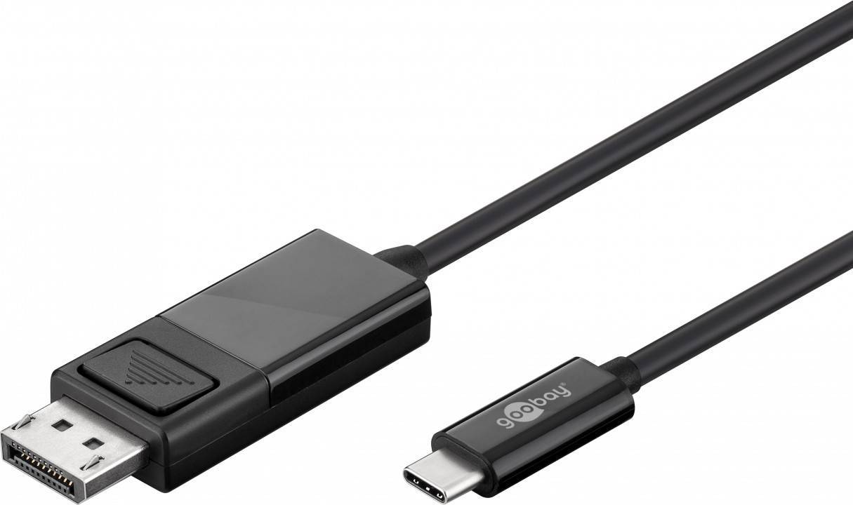 Ein USB-C auf HDMI Adapterkabel mit der Marke 'goobay' auf dem Anschluss, verwendet zur Verbindung von USB-C-Geräten mit HDMI-Displays.