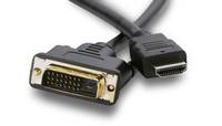 DVI-zu-HDMI-Adapterkabel mit schwarzen Steckern auf weißem Hintergrund.