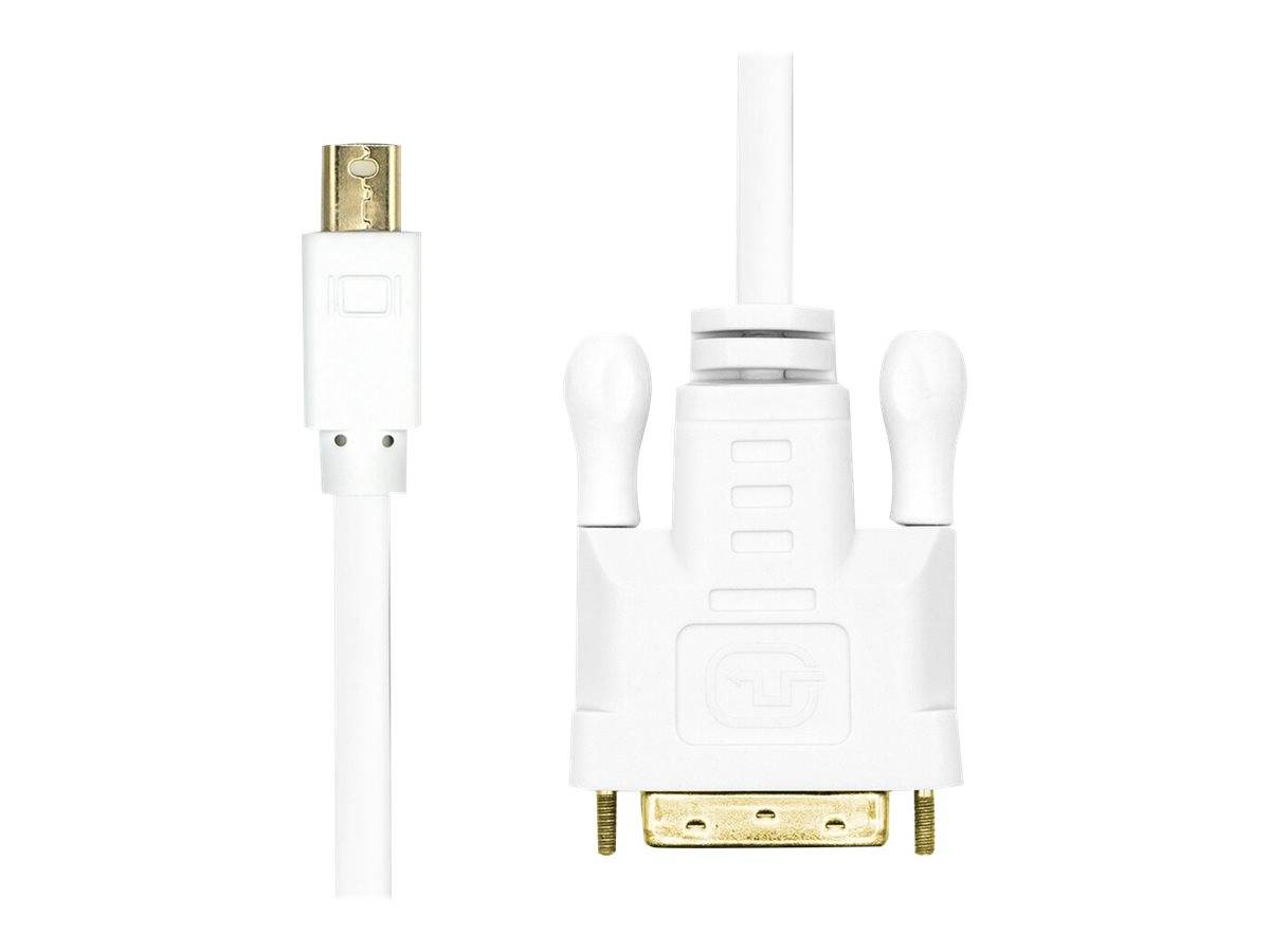 Weißer DVI zu Mini DisplayPort Kabeladapter mit vergoldeten Anschlüssen, geeignet zum Anschluss von Monitoren an Computer oder Laptops.