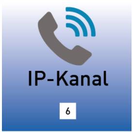 Blaues Kachelsymbol mit einem Telefon und Signalwellen über der Bezeichnung „IP-Kanal