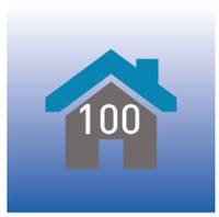 Symbol eines Hauses mit der Nummer 100 darin, was eine Bewertung von Haus- oder Immobilienwert andeutet.