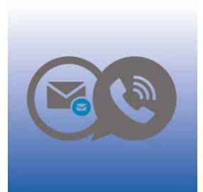 Symbole eines E-Mail-Umschlags und eines klingelnden Telefons in überlappenden Sprechblasen, die Nachrichten und Anrufe andeuten.
