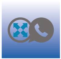 Zwei sich überlappende Sprechblasen: eine mit vier nach außen zeigenden Pfeilen zum Erweitern, die andere mit einem Telefonhörer-Symbol zum Anrufen.