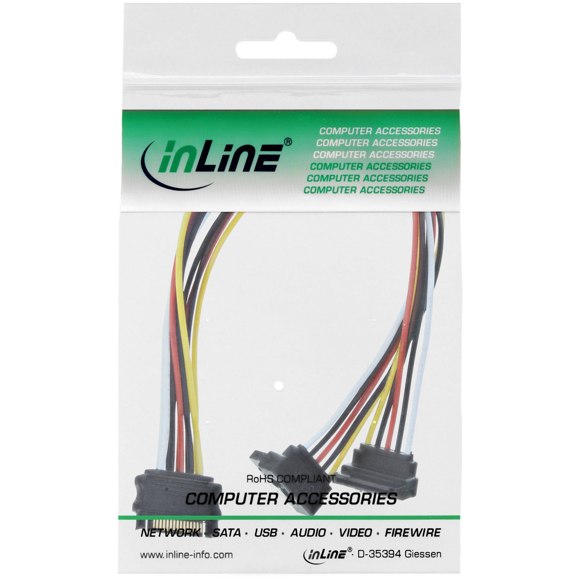 INLINE - SATA Strom-Y-Kab. - SATA BU/2x SATA ST gew. - m. Sicherheitslaschen - 0,30m