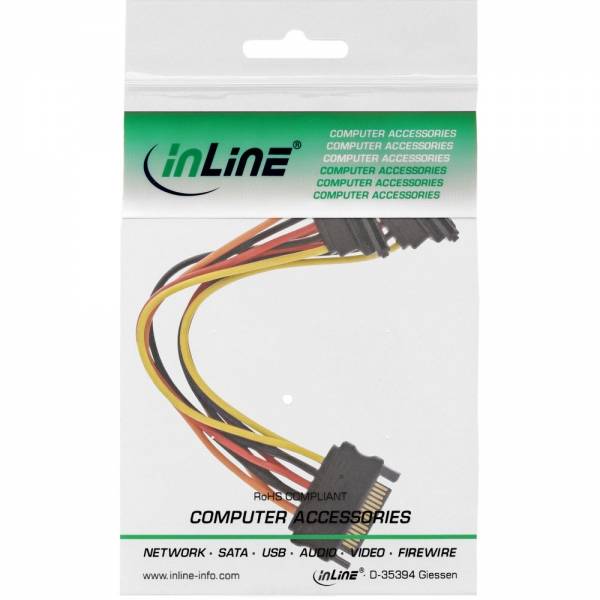 INLINE - SATA Strom-Y-Kab. - SATA BU/2x SATA ST gew. - m. Sicherheitslaschen - 0,30m
