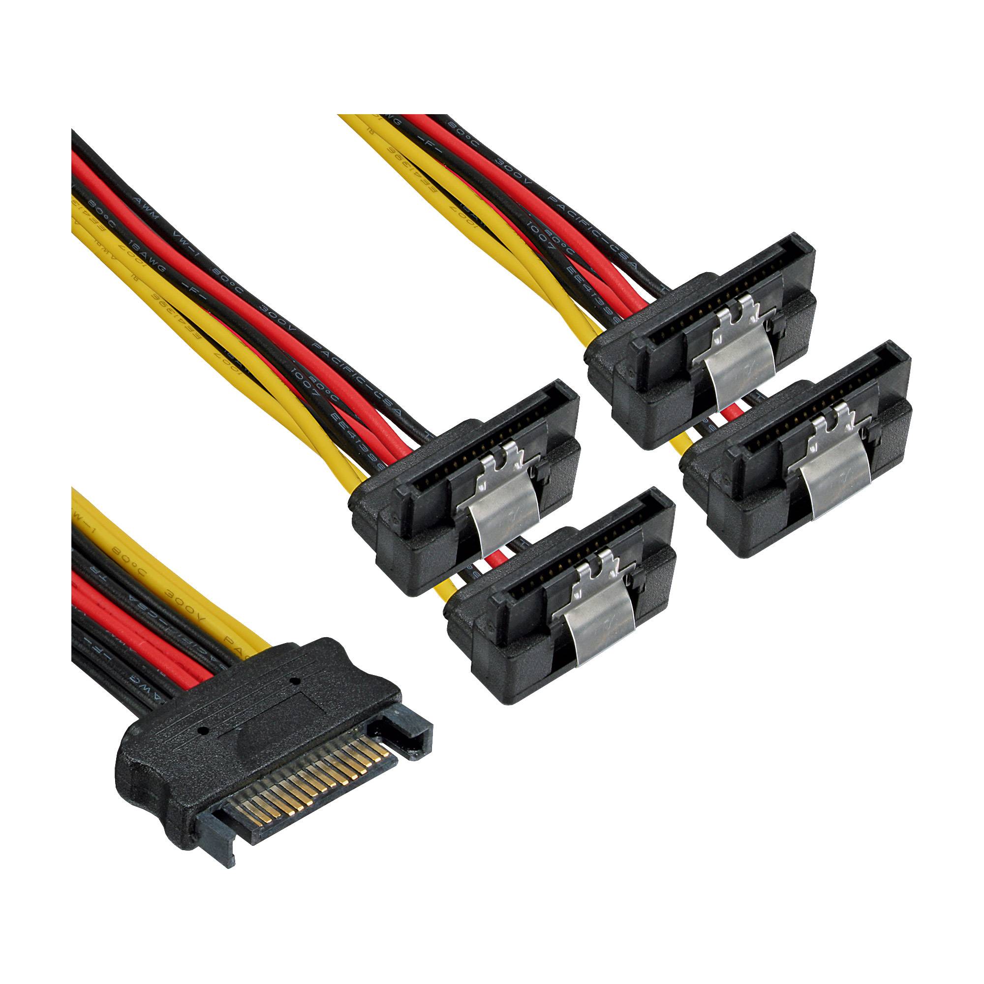 INLINE - SATA Strom-Y-Kabel - SATA BU/4x SATA ST gew. - m. Laschen - 0,30m