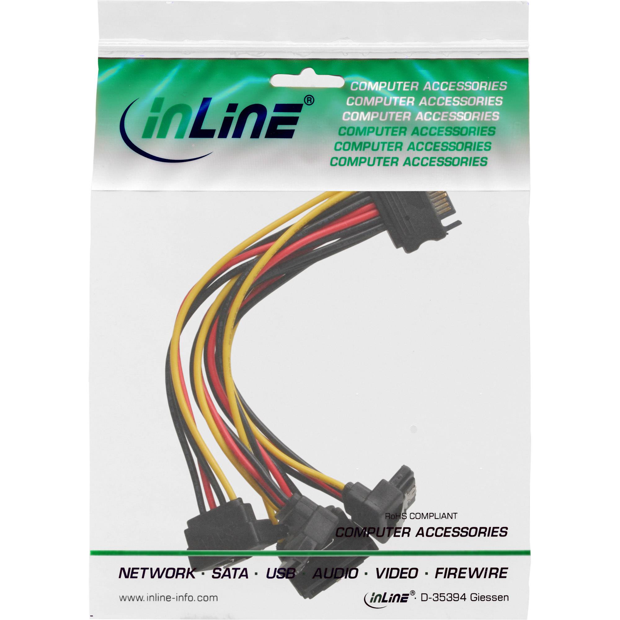 INLINE - SATA Strom-Y-Kabel - SATA BU/4x SATA ST gew. - m. Laschen - 0,30m
