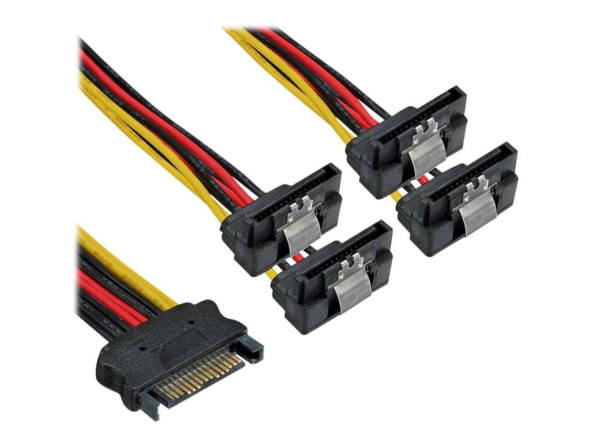INLINE - SATA Strom-Y-Kabel - SATA BU/4x SATA ST gew. - m. Laschen - 0,30m