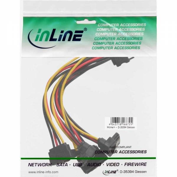 INLINE - SATA Strom-Y-Kabel - SATA BU/4x SATA ST gew. - m. Laschen - 0,30m