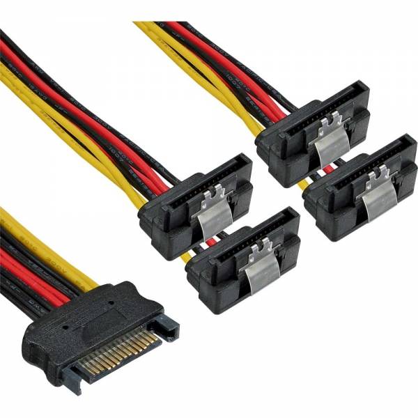 INLINE - SATA Strom-Y-Kabel - SATA BU/4x SATA ST gew. - m. Laschen - 0,30m