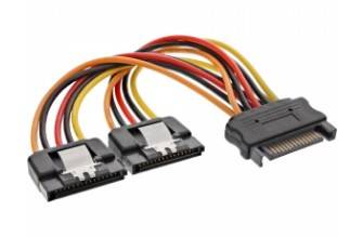 INLINE - SATA Strom-Y-Kabel - SATA Buchse an 2x SATA ST mit Lasche - 0,30m