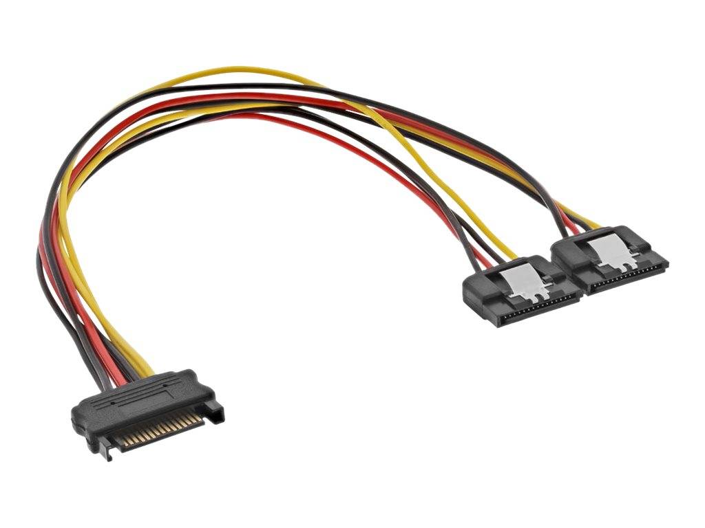 INLINE - SATA Strom-Y-Kabel - SATA Buchse an 2x SATA ST mit Lasche - 0,30m