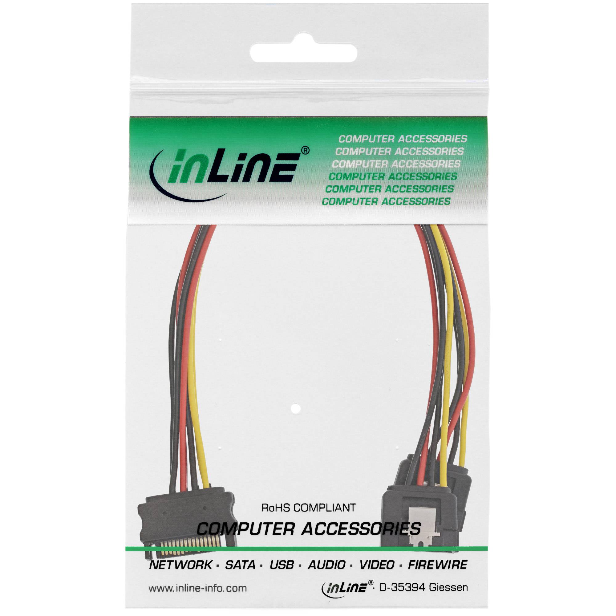 INLINE - SATA Strom-Y-Kabel - SATA Buchse an 2x SATA ST mit Lasche - 0,30m