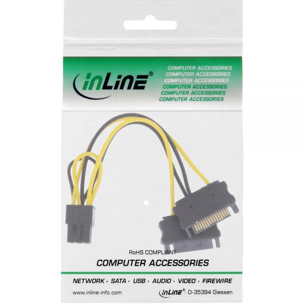 InLine 0.15m 2xSATA/6P PCIe, 0,15 m, PCI-E (6-pin), 2 x SATA 15-pin, Männlich/Weiblich, Gerade, Gerade
