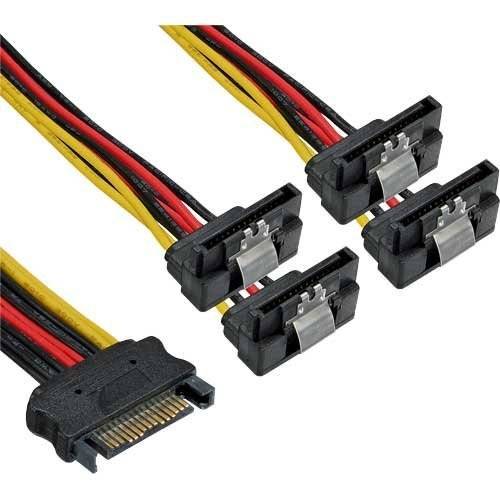 INLINE - SATA Strom-Y-Kabel - SATA BU/4x SATA ST gew. - m. Laschen - 0,15m