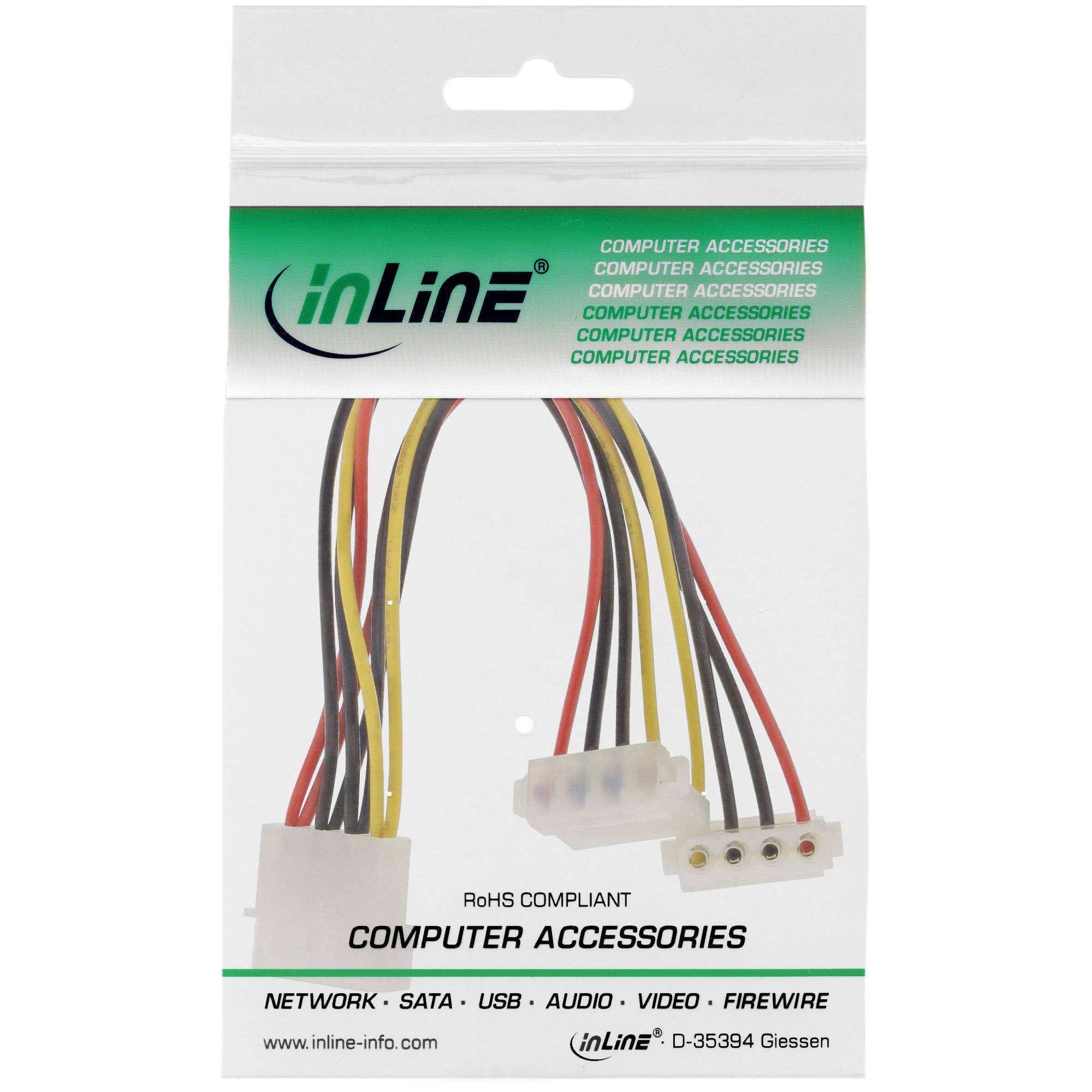 INLINE - Strom Y-Kabel intern - 1x 5,25"" an 2x 5,25"" gewinkelt 0,15m