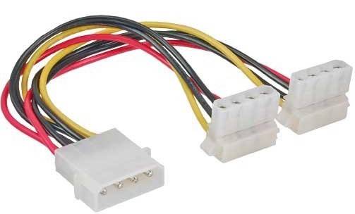 INLINE - Strom Y-Kabel intern - 1x 5,25"" an 2x 5,25"" gewinkelt 0,15m