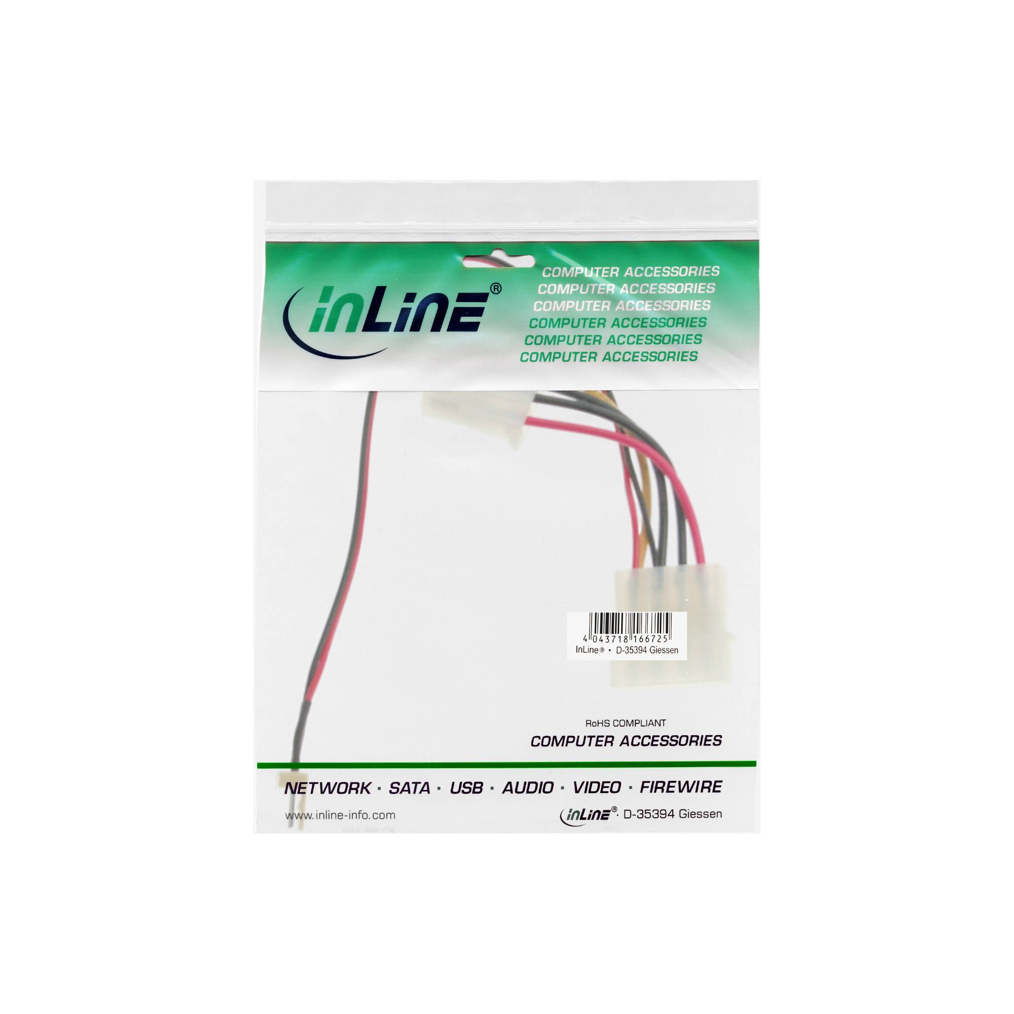 INLINE - Lüfter Adapterkabel - 3pol Lüfter an 4pol Netzteil 12V - 0,15m