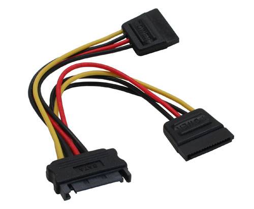 INLINE - SATA Strom-Y-Kabel - SATA Buchse an 2x SATA ST mit Lasche - 0,15m