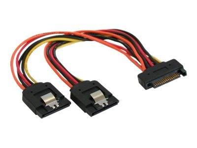 INLINE - SATA Strom-Y-Kabel - SATA Buchse an 2x SATA ST mit Lasche - 0,15m