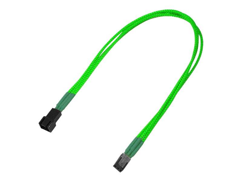 Hellgrünes geflochtenes Kabel mit schwarzen Steckern an beiden Enden, gebogen auf weißem Hintergrund dargestellt.