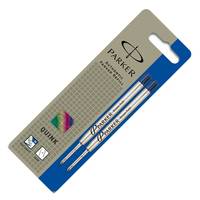Parker Quink Kugelschreiber-Set in Einzelhandelverpackung mit zwei silbernen Kugelschreibern mit blauen Akzenten.
