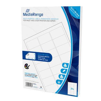MEDIARANGE Matt - permanenter Klebstoff - Mattes Weiß - 63.5 x 38.1 mm 1050 Etikett(en) (50 Bogen x 21)