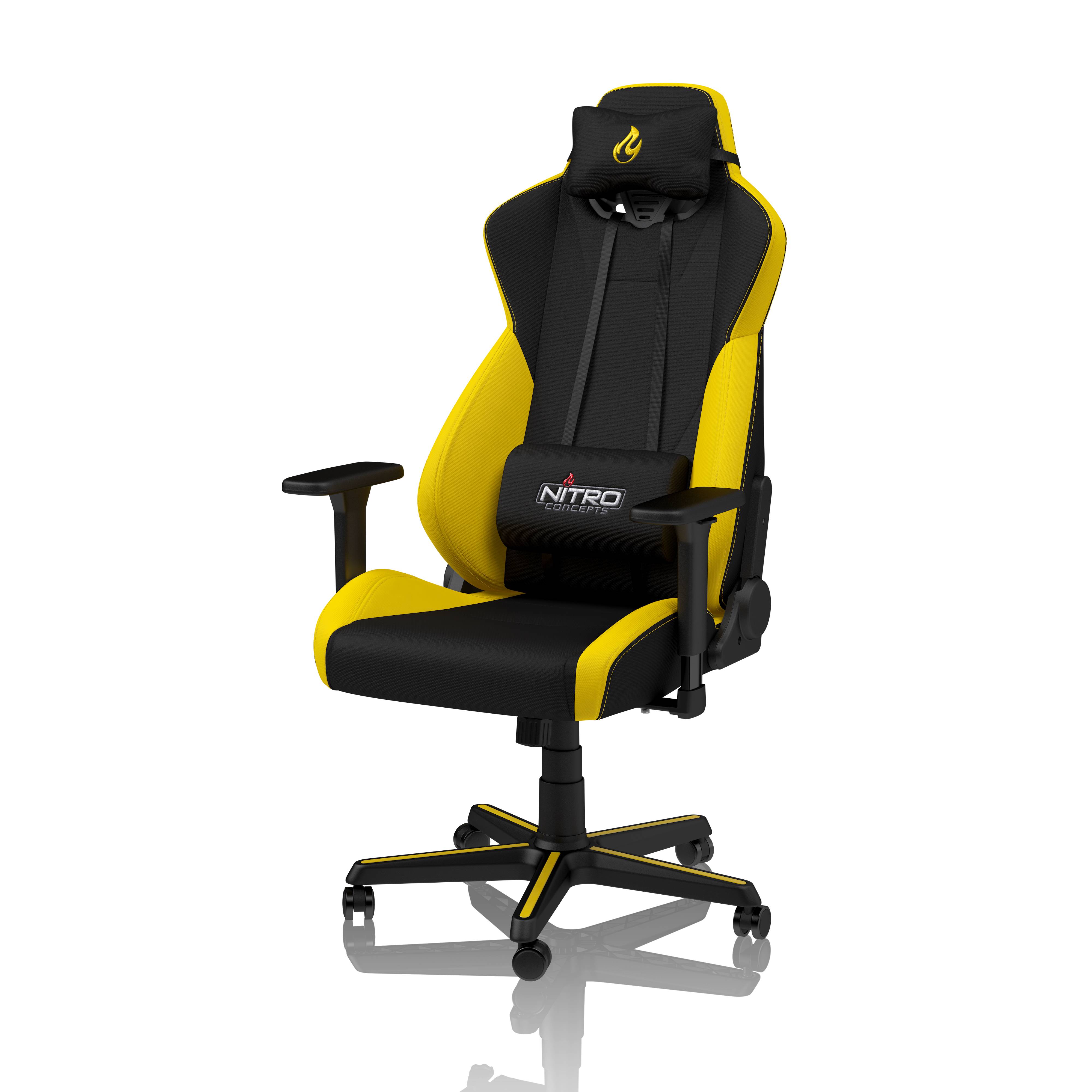 Nitro Concepts S300, PC-Gamingstuhl, 135 kg, Nylon, Schwarz, Edelstahl, Schwarz, Gelb