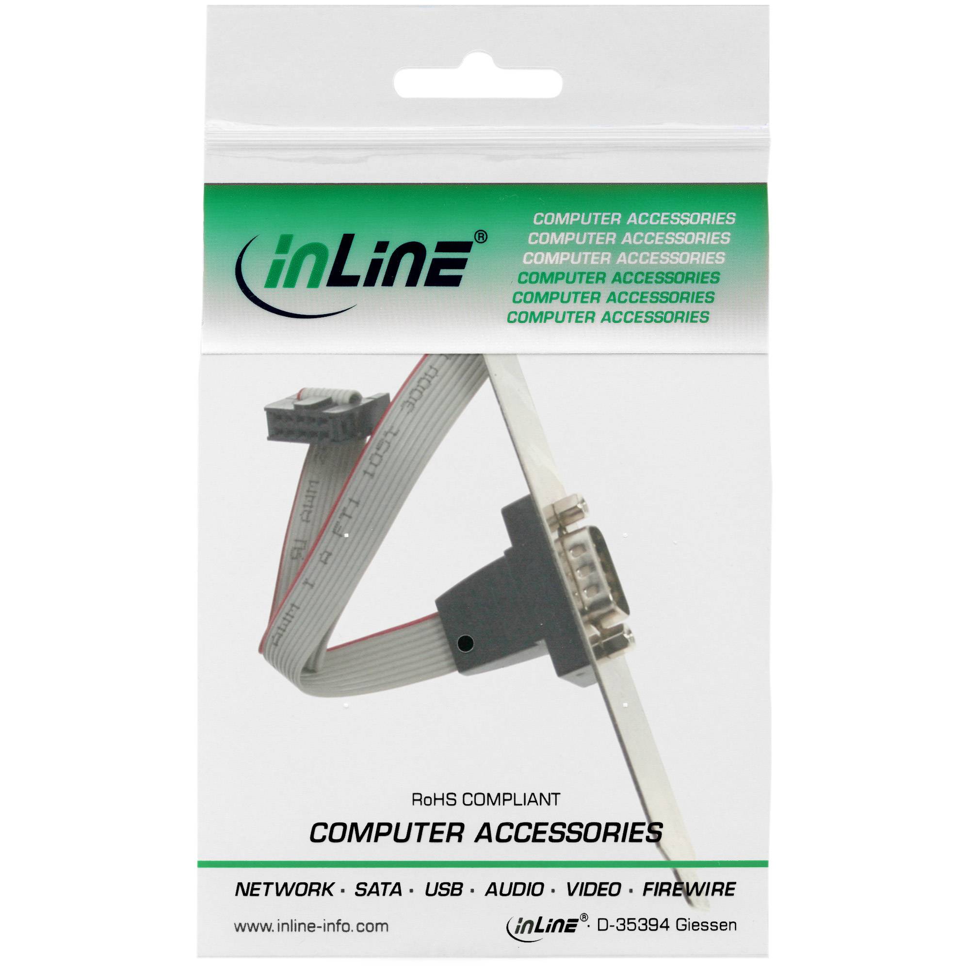 INLINE - Serielles Slotblech - 9-pol Stecker an 10-pol Buchsenleiste - 1:1 - 0,25m