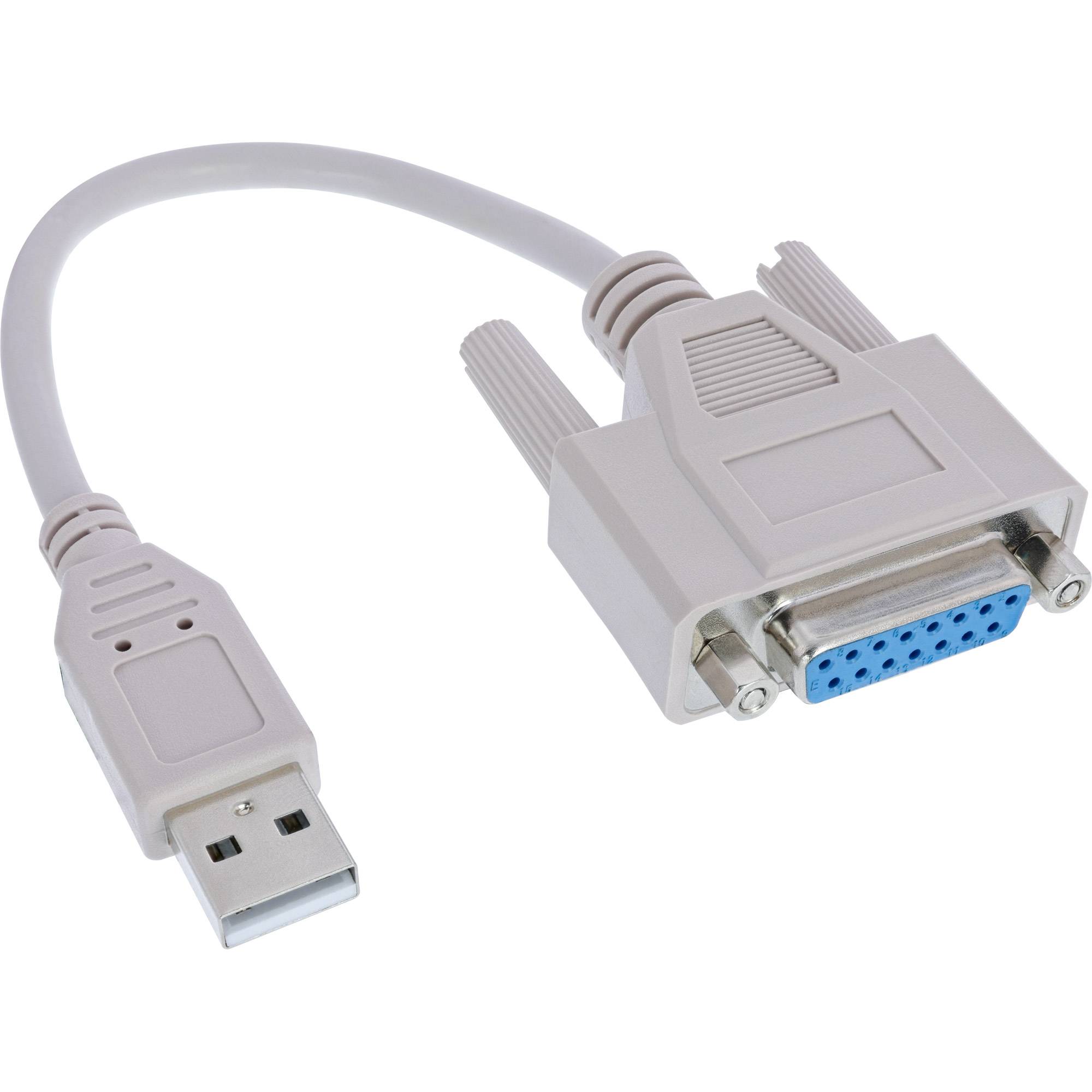 USB-zu-Seriell-Adapterkabel mit einem USB-A-Stecker an einem Ende und einem 9-poligen DB9-Seriell-Anschluss am anderen Ende.