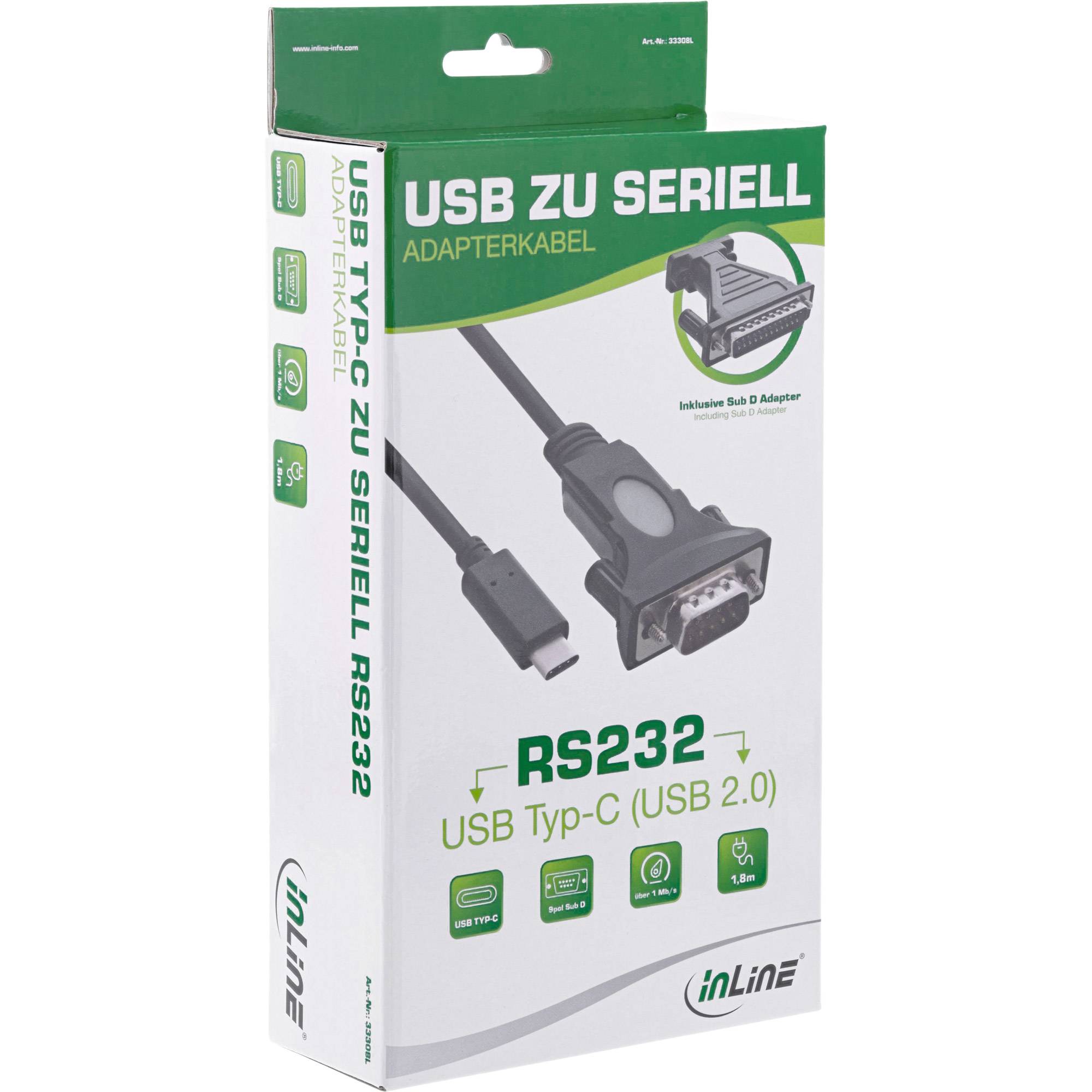INLINE - USB zu Ser - Adapterkabel - USB-C an 9pol Sub D Stecker - mit 9-25pol Adap.