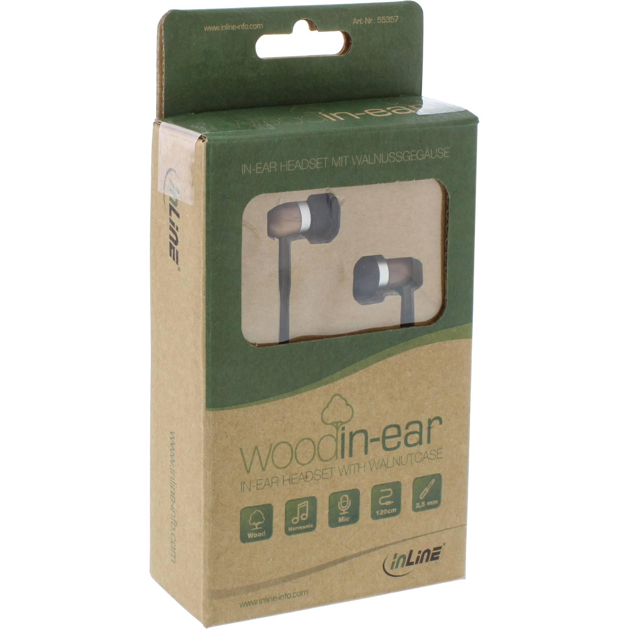 INLINE - woodin-ear - In-Ear Headset mit Kabelmikrofon und Funktionstaste - Walnuss