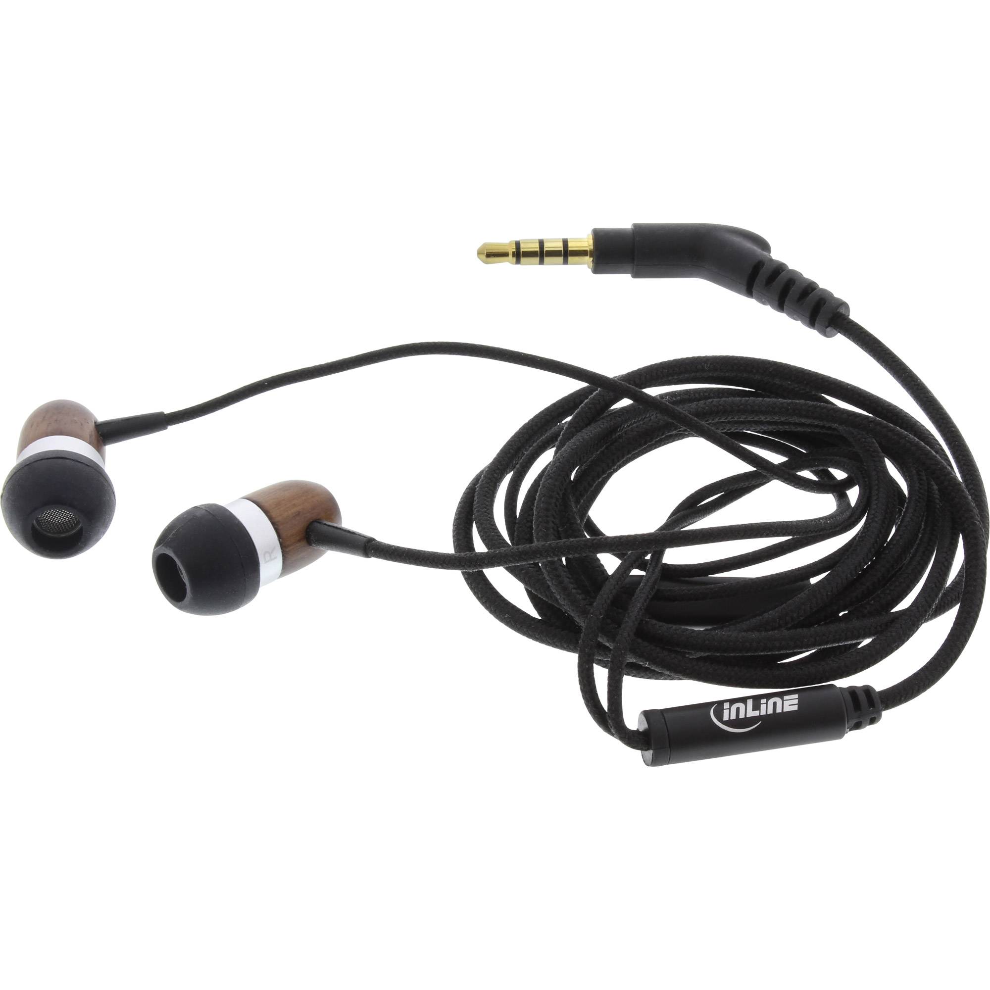 INLINE - woodin-ear - In-Ear Headset mit Kabelmikrofon und Funktionstaste - Walnuss