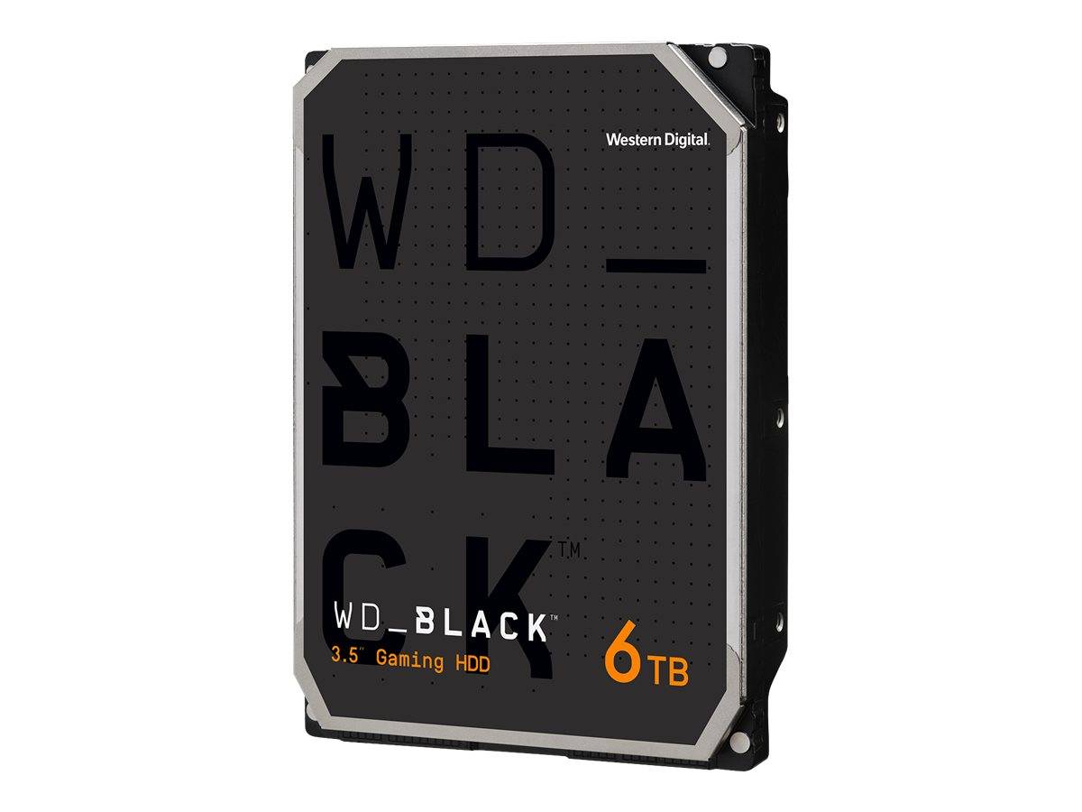 Western Digital WD Black 6TB 3,5-Zoll-Gaming-Festplatte auf weißem Hintergrund abgebildet.