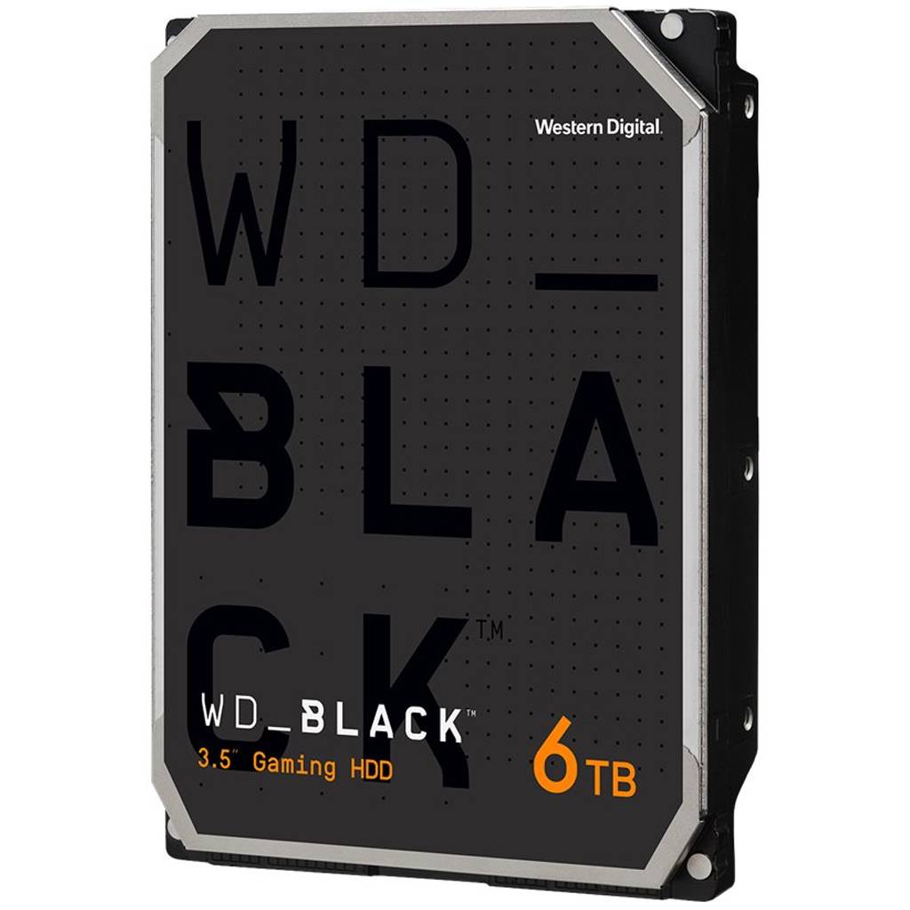 Western Digital WD_BLACK 3,5-Zoll-Gaming-Festplatte, 6TB Kapazität, Vorderansicht.