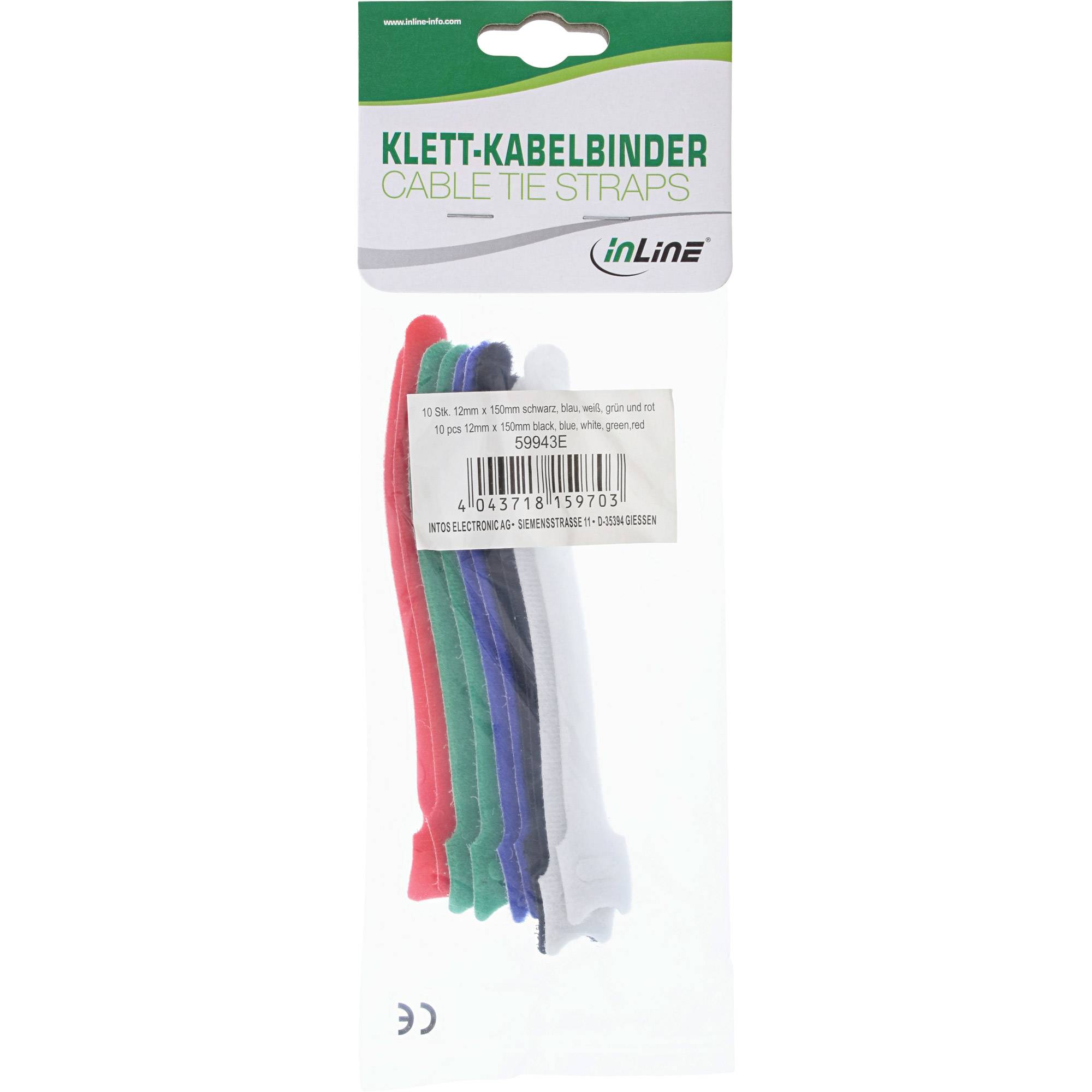 INLINE - Kabelbinder 12x150mm - Klett-Verschluss - 10er - 5 versch. Farben