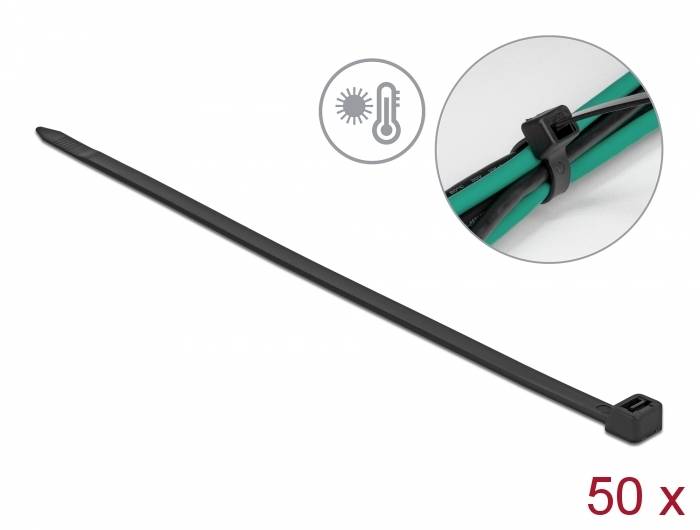 Delock - Kabelbinder - wärmebeständig - 38 cm - Schwarz (Packung mit 50)