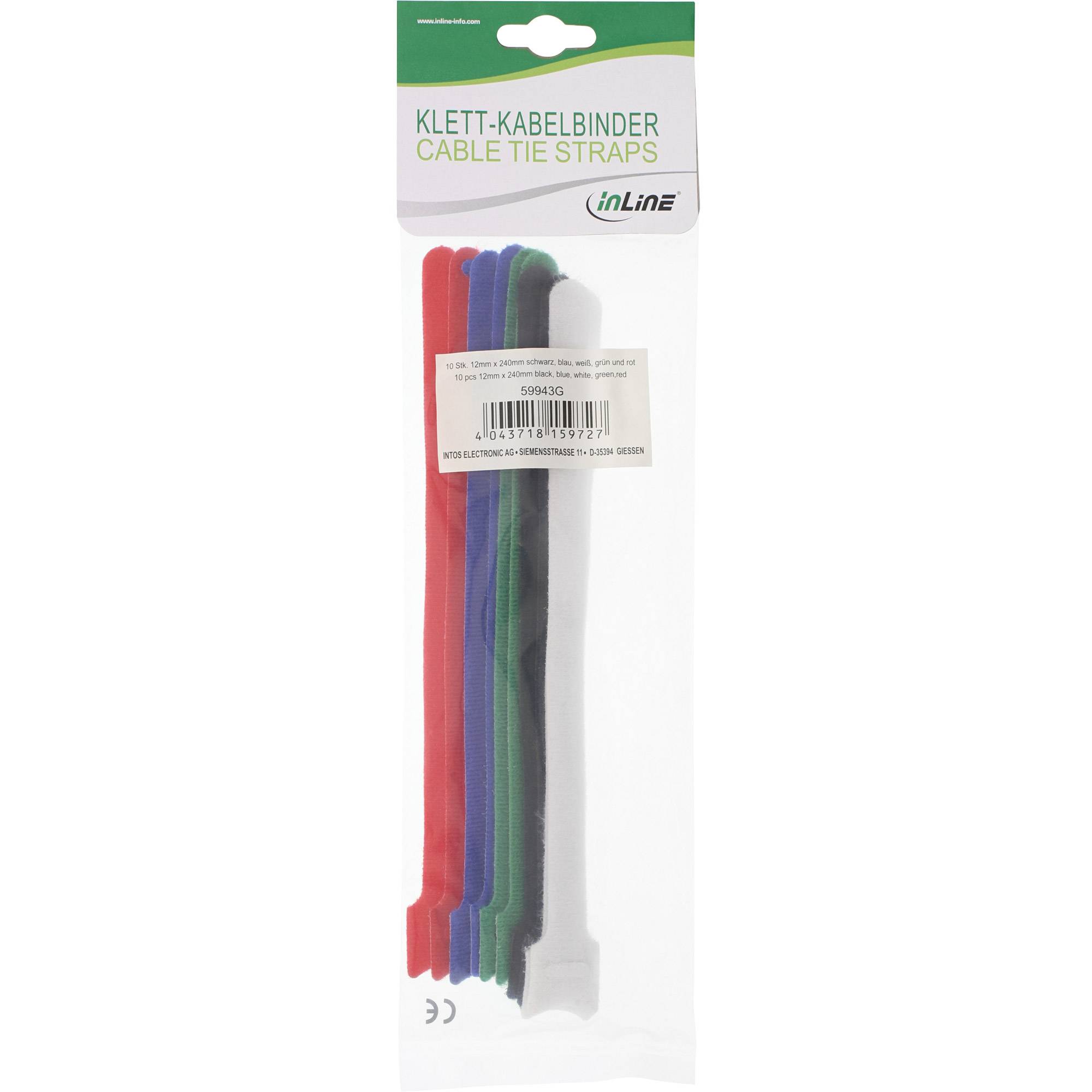 INLINE - Kabelbinder 12x240mm - Klett-Verschluss - 10er - 5 versch. Farben