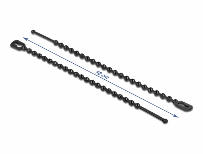Delock - Kabelbinder - mit Perlen, wiederverwendbar - 10 cm - Schwarz (Packung mit 100)