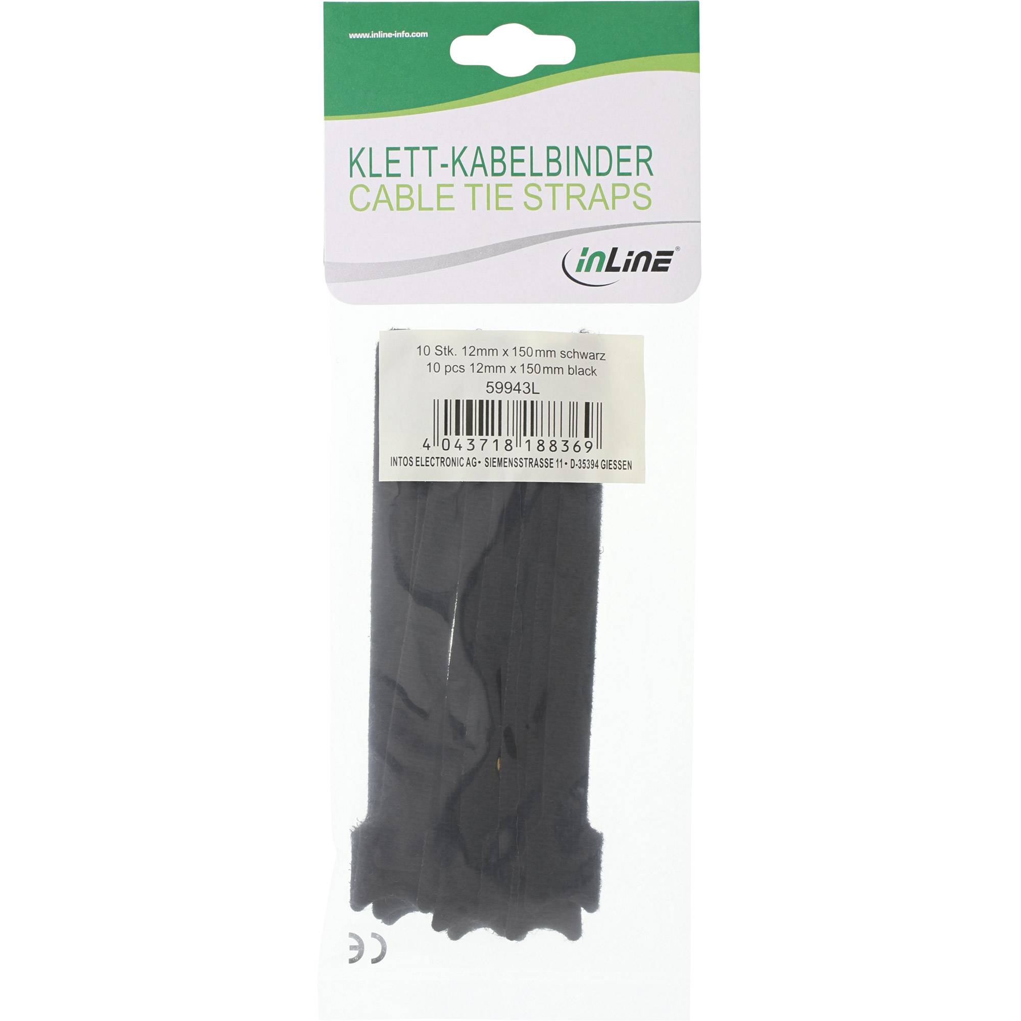 INLINE - Kabelbinder 12x150mm - Klett-Verschluss - 10er - schwarz