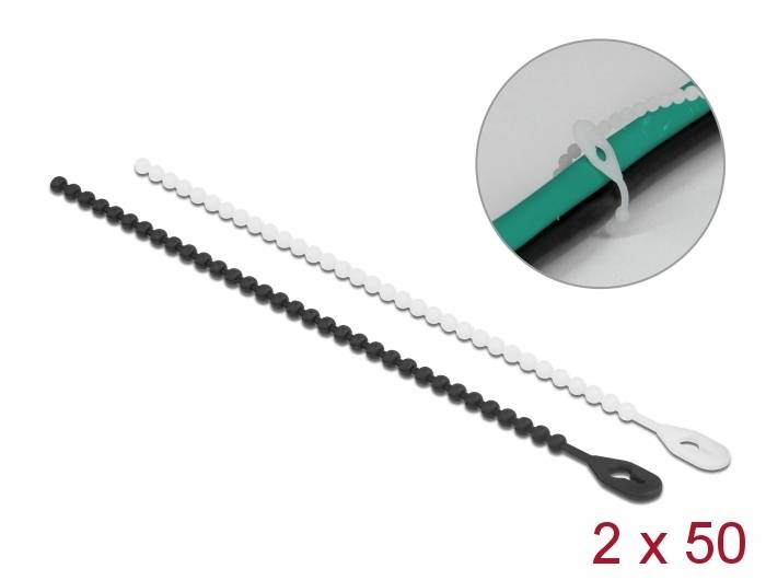 Delock Beaded - Kabelbinder-Kit - 18 cm - Schwarz / Weiß (Packung mit 100)