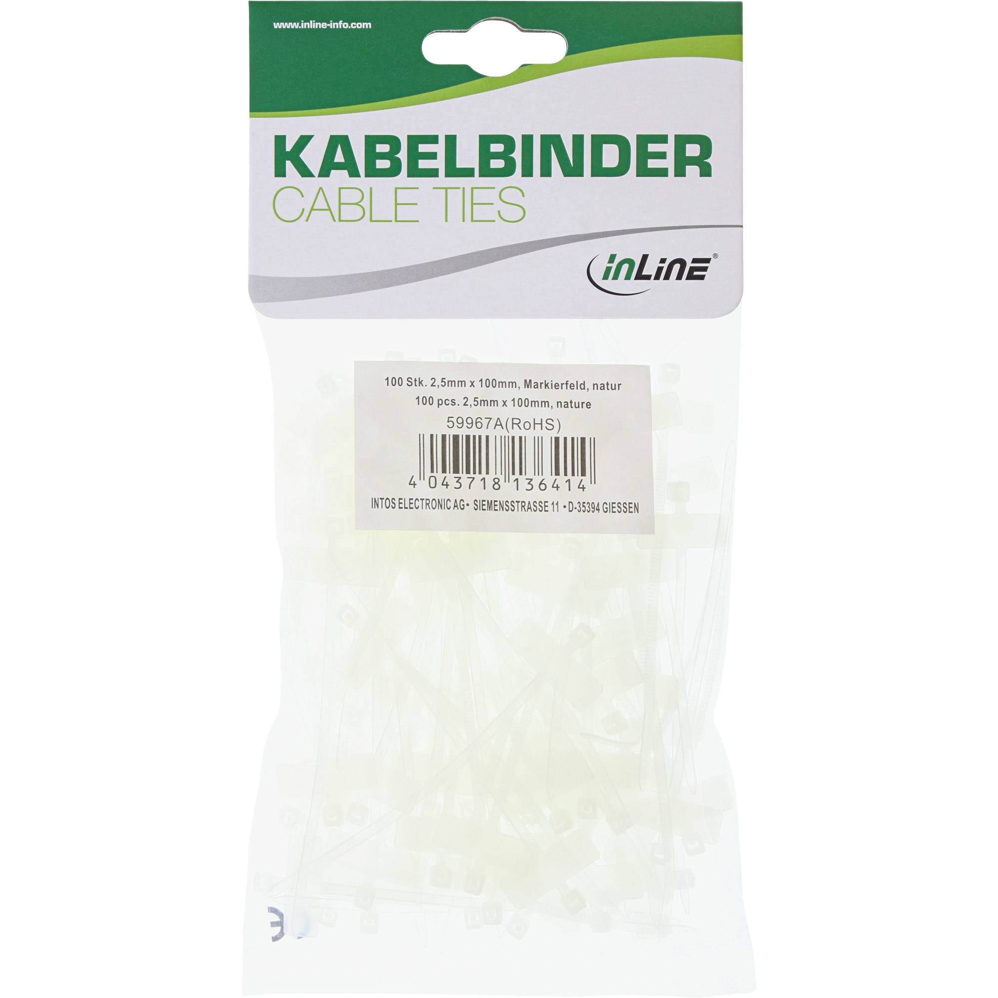 INLINE - 100er Pack Kabelbin. - Länge 100mm - Breite 2,5mm - Markierfeld quer 8x24mm