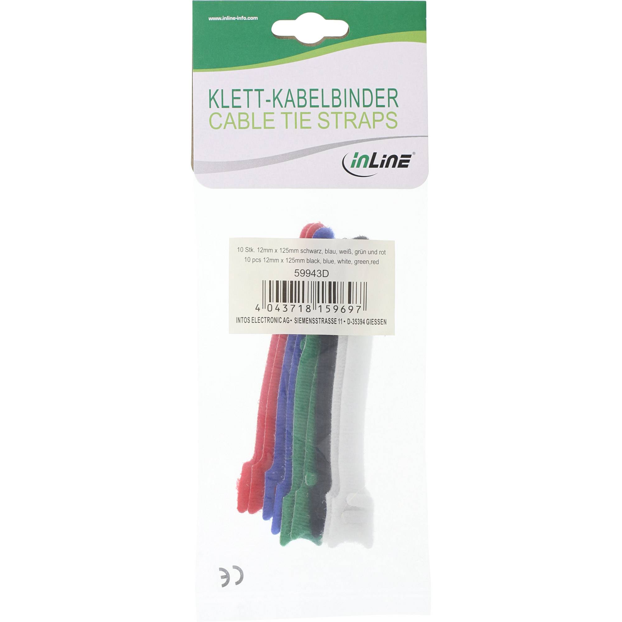INLINE - Kabelbinder 12x125mm - Klett-Verschluss - 10er - 5 versch. Farben