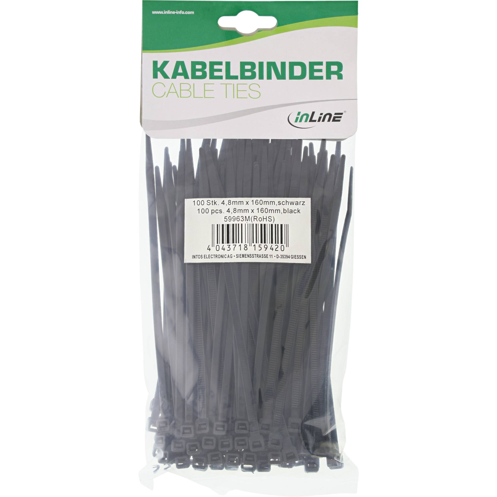 INLINE - Kabelbinder - Länge 160mm - Breite 4,8mm - schwarz - 100 Stück
