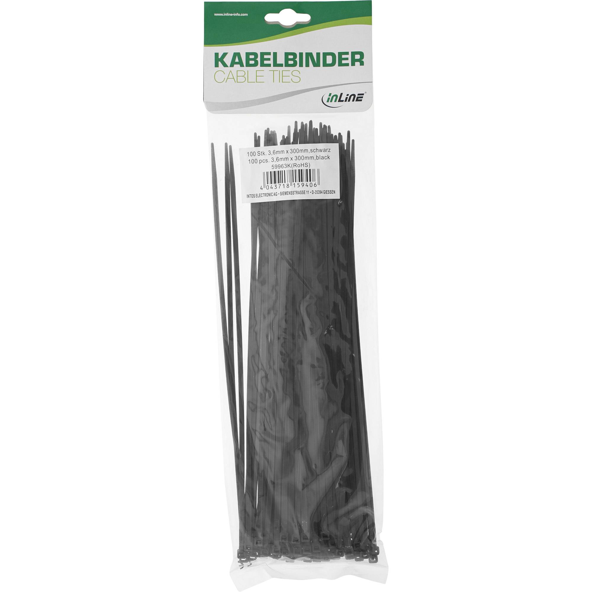 INLINE - Kabelbinder - Länge 300mm - Breite 3,6mm - schwarz - 100 Stück