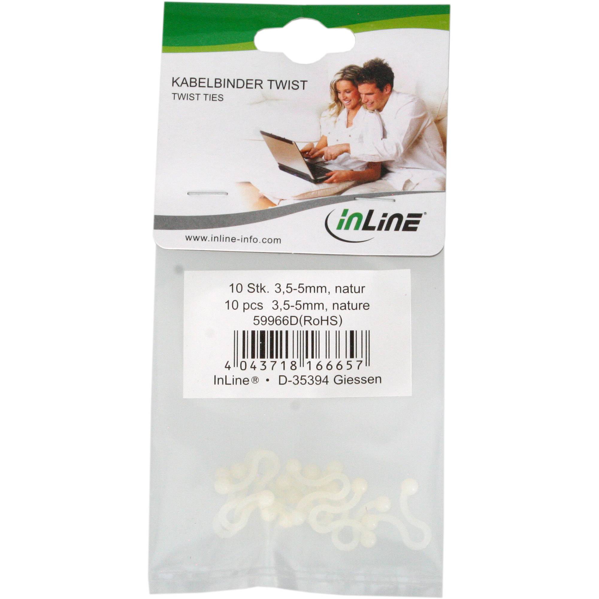 InLine Twist Ties 3.5-5mm - Kabelbinder - Natur (Packung mit 10)