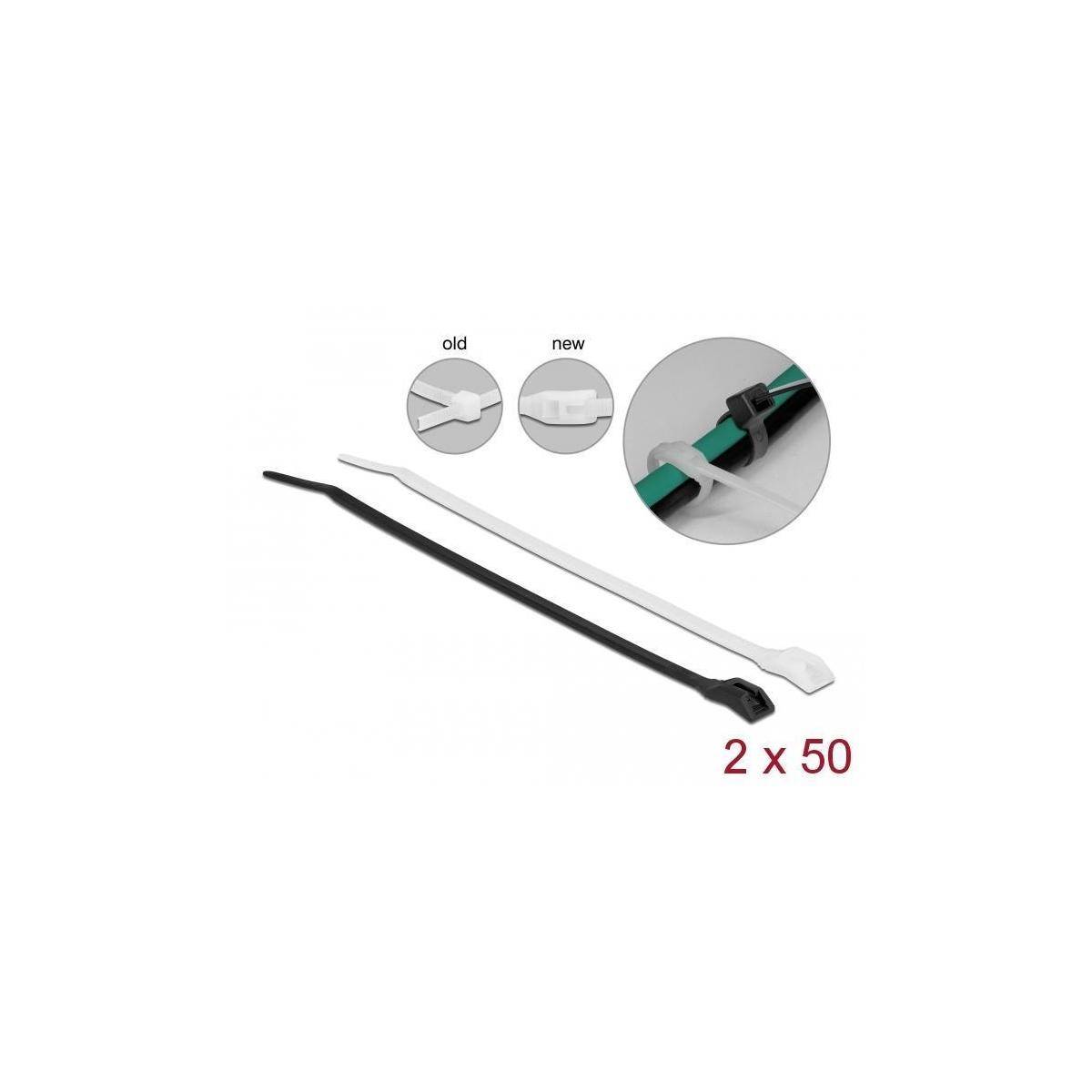 Delock Kabelbinder - mit flachem Kopf - 37 cm - Schwarz, durchsichtig (Packung m