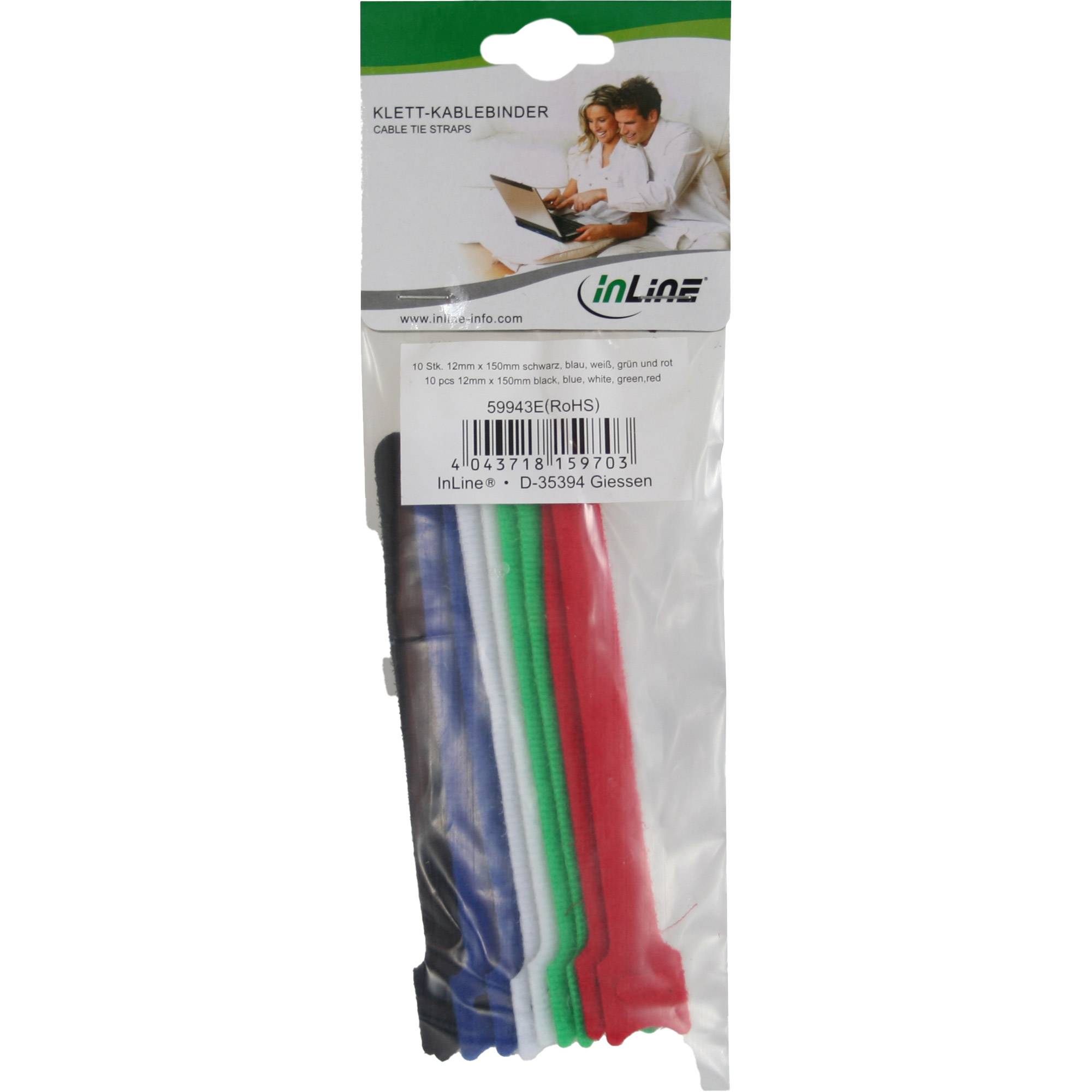INLINE - Kabelbinder 12x330mm - Klett-Verschluss - 10er - 5 versch. Farben