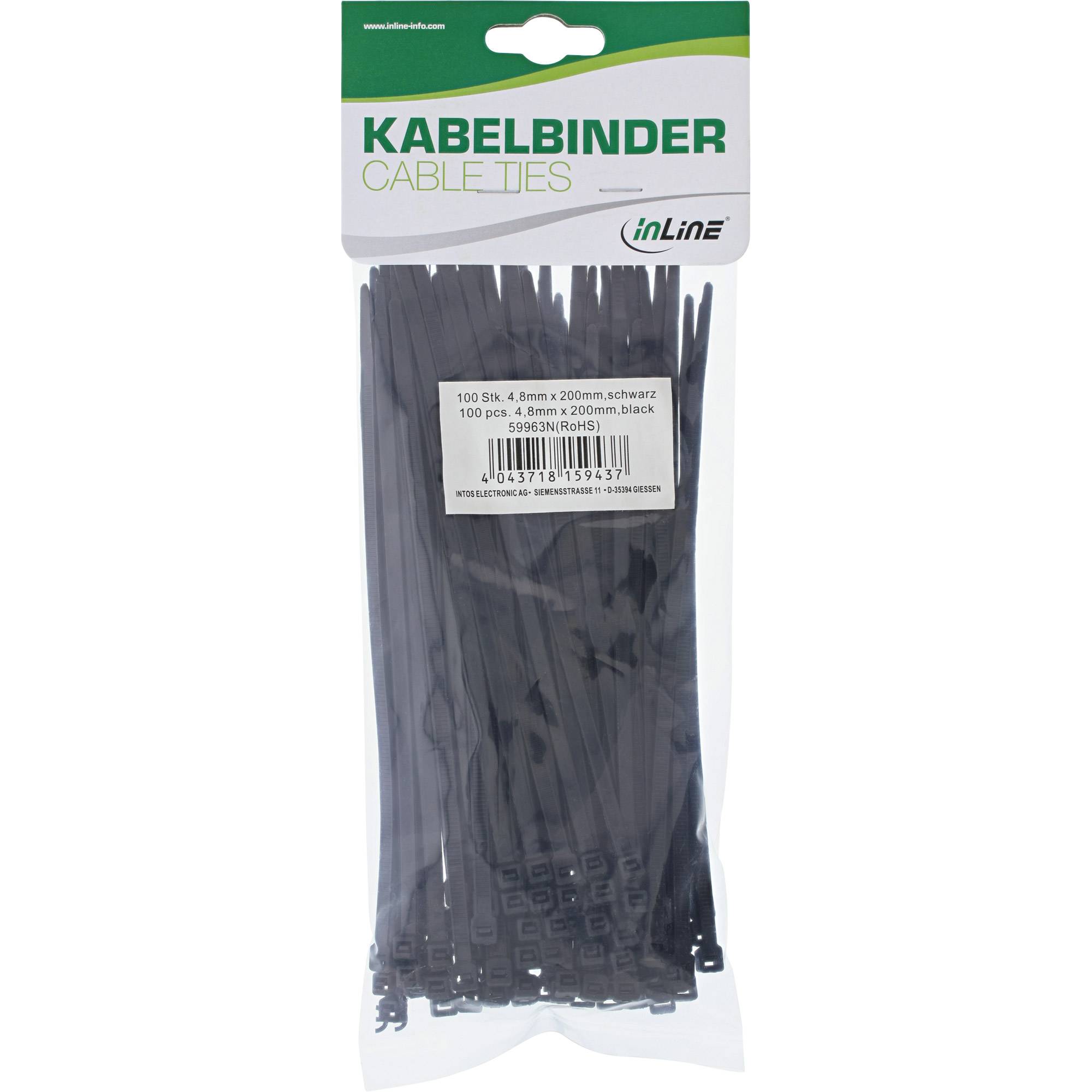 INLINE - Kabelbinder - Länge 200mm - Breite 4,8mm - schwarz - 100 Stück