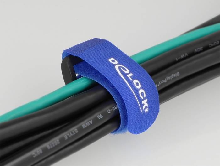Delock - Klettverschluss-Cinchkabelbinder - 15 cm - Blau (Packung mit 5)